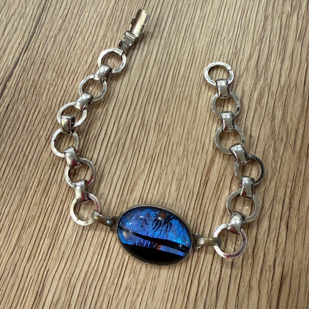 Silver and Blue Chain Bracelet